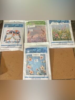 Source Unknown set of 5 stamped cross stitch kits various patterns